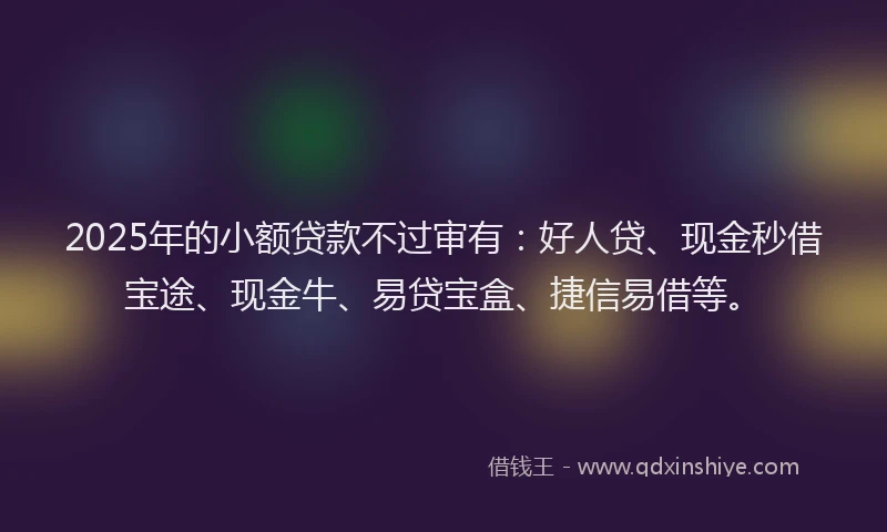 2025年的小额贷款不过审有：好人贷、现金秒借宝途、现金牛、易贷宝盒、捷信易借等。