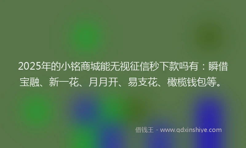 2025年的小铭商城能无视征信秒下款吗有：瞬借宝融、新一花、月月开、易支花、橄榄钱包等。