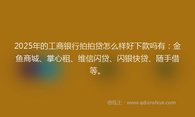 2025年的工商银行拍拍贷怎么样好下款吗有：金鱼商城、掌心租、维信闪贷、闪银快贷、随手借等。
