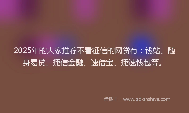 2025年的大家推荐不看征信的网贷有：钱站、随身易贷、捷信金融、速借宝、捷速钱包等。