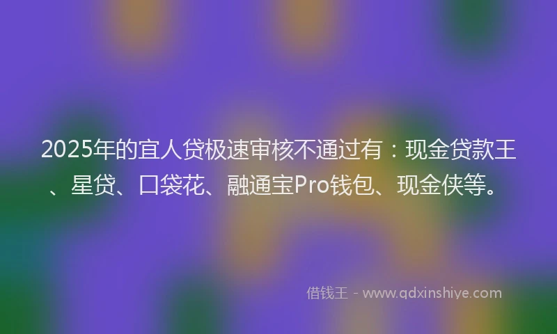 2025年的宜人贷极速审核不通过有：现金贷款王、星贷、口袋花、融通宝Pro钱包、现金侠等。