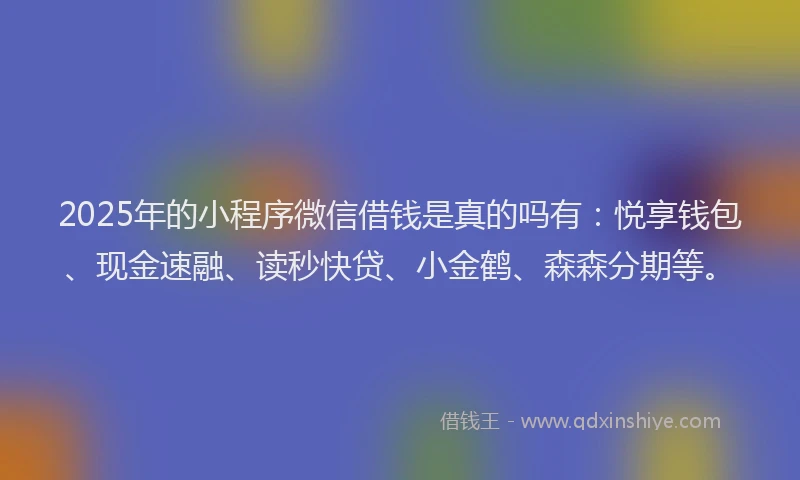 2025年的小程序微信借钱是真的吗有：悦享钱包、现金速融、读秒快贷、小金鹤、森森分期等。
