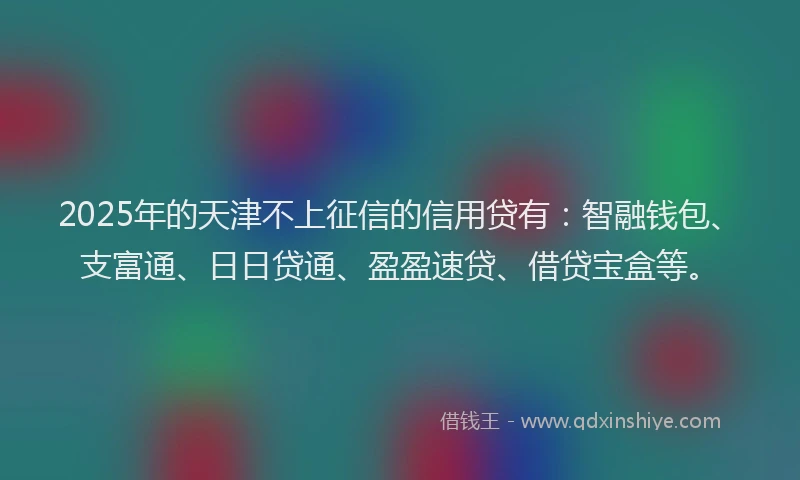 2025年的天津不上征信的信用贷有：智融钱包、支富通、日日贷通、盈盈速贷、借贷宝盒等。