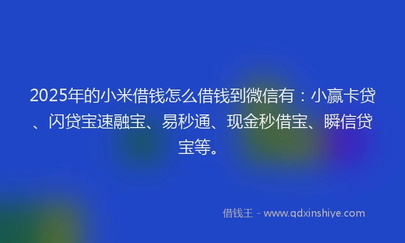 2025年的小米借钱怎么借钱到微信有：小赢卡贷、闪贷宝速融宝、易秒通、现金秒借宝、瞬信贷宝等。
