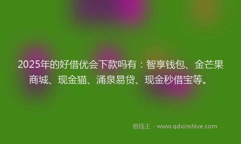 2025年的好借优会下款吗有：智享钱包、金芒果商城、现金猫、涌泉易贷、现金秒借宝等。