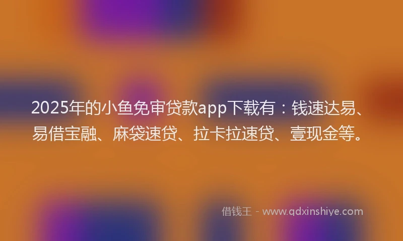 2025年的小鱼免审贷款app下载有：钱速达易、易借宝融、麻袋速贷、拉卡拉速贷、壹现金等。