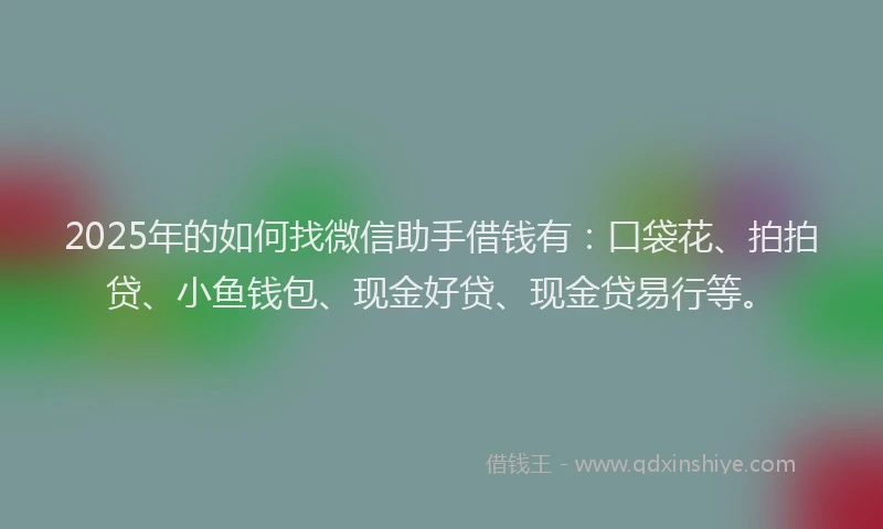 2025年的如何找微信助手借钱有：口袋花、拍拍贷、小鱼钱包、现金好贷、现金贷易行等。