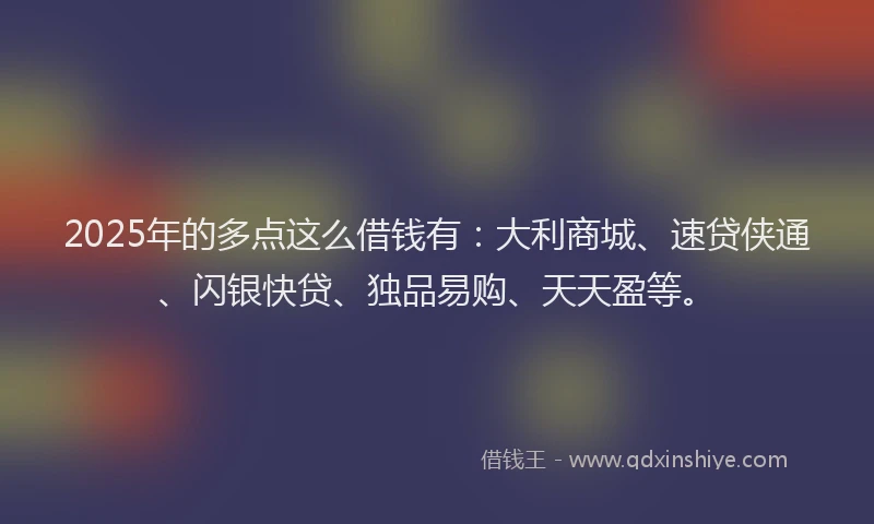 2025年的多点这么借钱有：大利商城、速贷侠通、闪银快贷、独品易购、天天盈等。