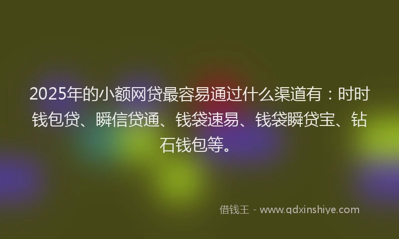 2025年的小额网贷最容易通过什么渠道有：时时钱包贷、瞬信贷通、钱袋速易、钱袋瞬贷宝、钻石钱包等。