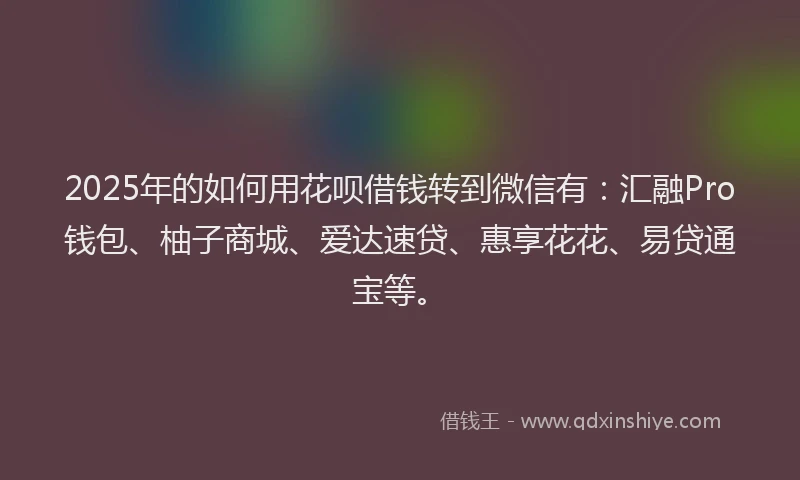 2025年的如何用花呗借钱转到微信有：汇融Pro钱包、柚子商城、爱达速贷、惠享花花、易贷通宝等。
