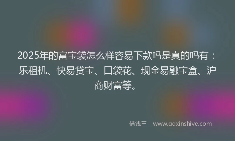2025年的富宝袋怎么样容易下款吗是真的吗有：乐租机、快易贷宝、口袋花、现金易融宝盒、沪商财富等。