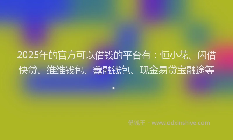 2025年的官方可以借钱的平台有：恒小花、闪借快贷、维维钱包、鑫融钱包、现金易贷宝融途等。