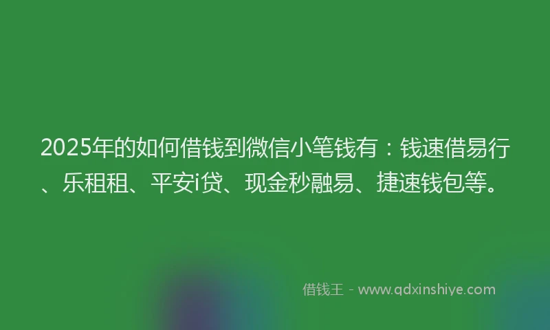 2025年的如何借钱到微信小笔钱有：钱速借易行、乐租租、平安i贷、现金秒融易、捷速钱包等。