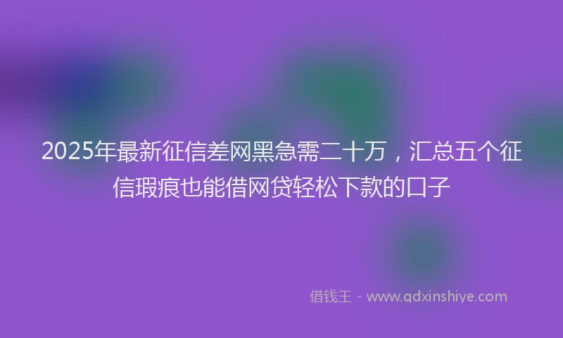 2025年最新征信差网黑急需二十万，汇总五个征信瑕疵也能借网贷轻松下款的口子