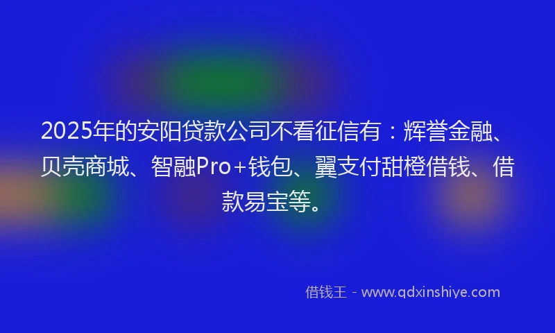 2025年的安阳贷款公司不看征信有：辉誉金融、贝壳商城、智融Pro+钱包、翼支付甜橙借钱、借款易宝等。
