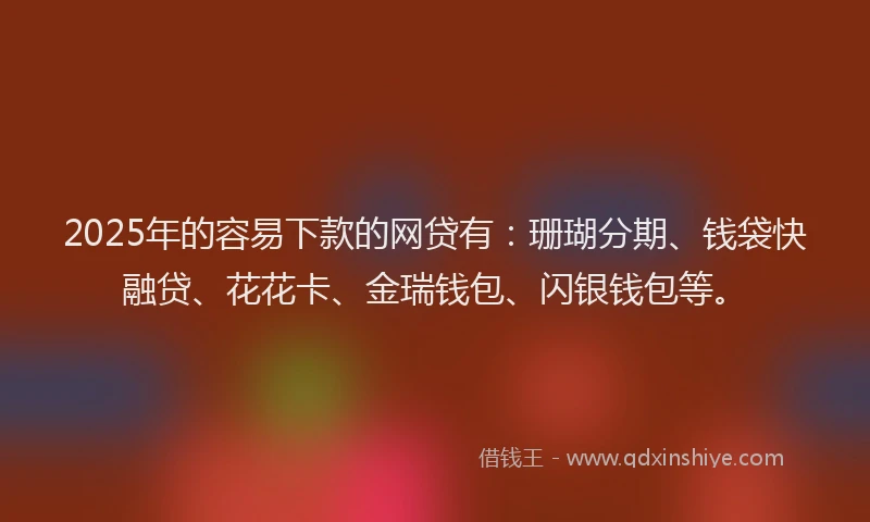 2025年的容易下款的网贷有：珊瑚分期、钱袋快融贷、花花卡、金瑞钱包、闪银钱包等。