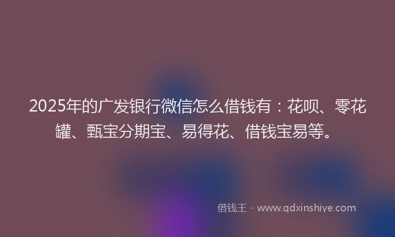 2025年的广发银行微信怎么借钱有：花呗、零花罐、甄宝分期宝、易得花、借钱宝易等。