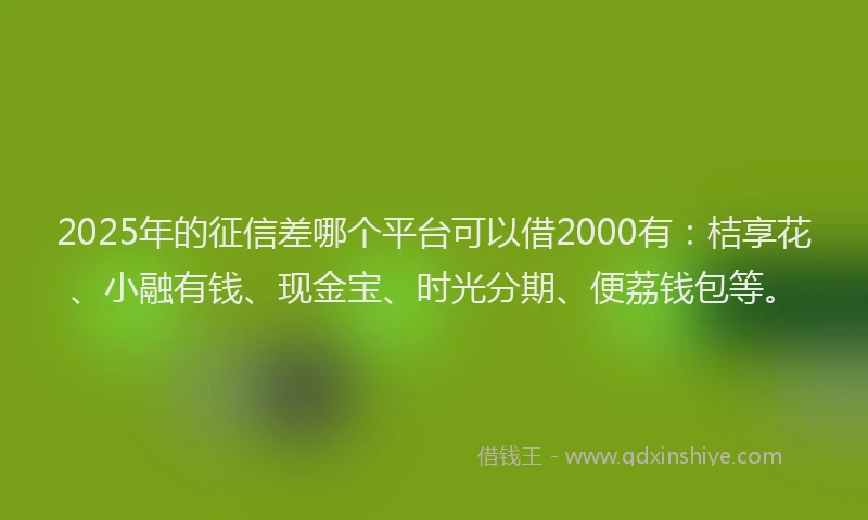 2025年的征信差哪个平台可以借2000有：桔享花、小融有钱、现金宝、时光分期、便荔钱包等。