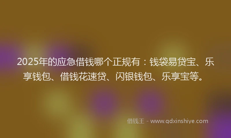 2025年的应急借钱哪个正规有：钱袋易贷宝、乐享钱包、借钱花速贷、闪银钱包、乐享宝等。