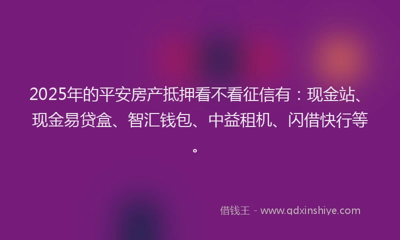 2025年的平安房产抵押看不看征信有：现金站、现金易贷盒、智汇钱包、中益租机、闪借快行等。
