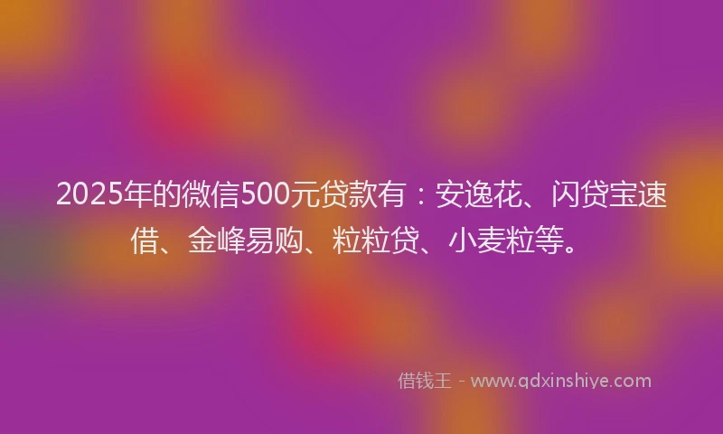 2025年的微信500元贷款有：安逸花、闪贷宝速借、金峰易购、粒粒贷、小麦粒等。