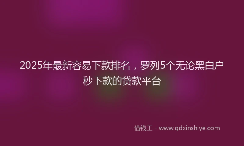 2025年最新容易下款排名，罗列5个无论黑白户秒下款的贷款平台