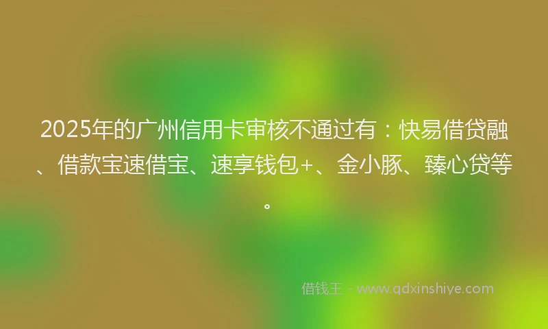 2025年的广州信用卡审核不通过有：快易借贷融、借款宝速借宝、速享钱包+、金小豚、臻心贷等。