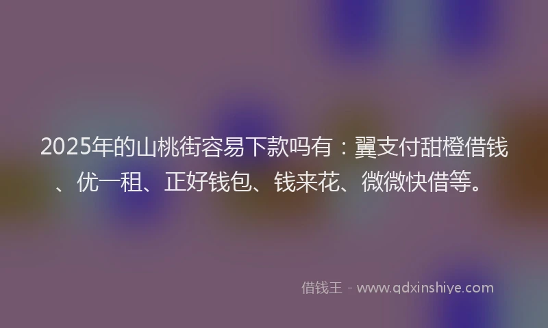 2025年的山桃街容易下款吗有：翼支付甜橙借钱、优一租、正好钱包、钱来花、微微快借等。