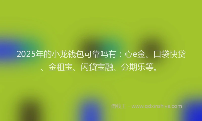 2025年的小龙钱包可靠吗有：心e金、口袋快贷、金租宝、闪贷宝融、分期乐等。