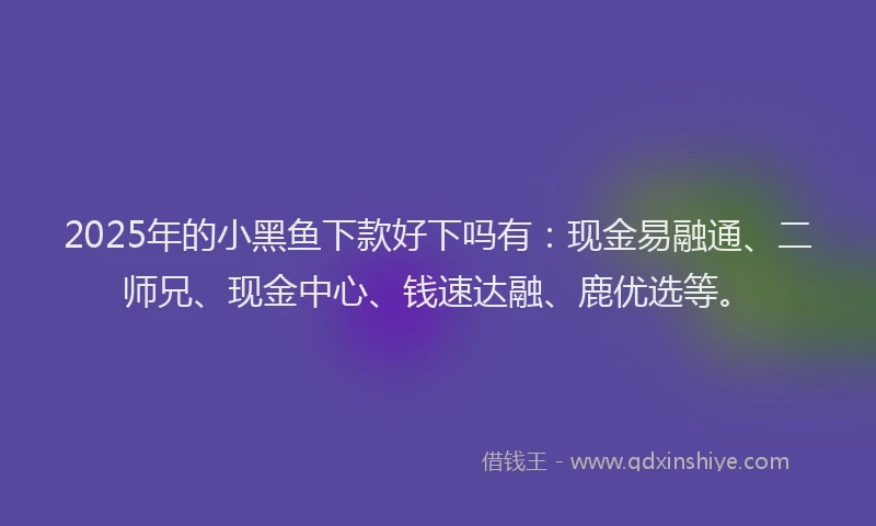 2025年的小黑鱼下款好下吗有：现金易融通、二师兄、现金中心、钱速达融、鹿优选等。