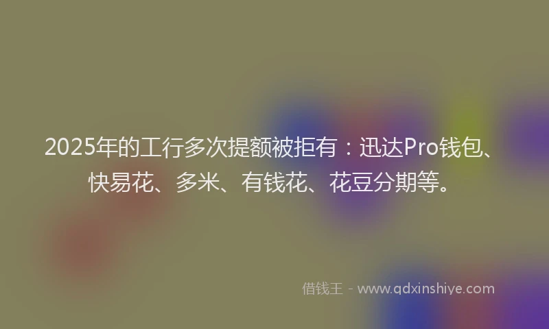 2025年的工行多次提额被拒有：迅达Pro钱包、快易花、多米、有钱花、花豆分期等。