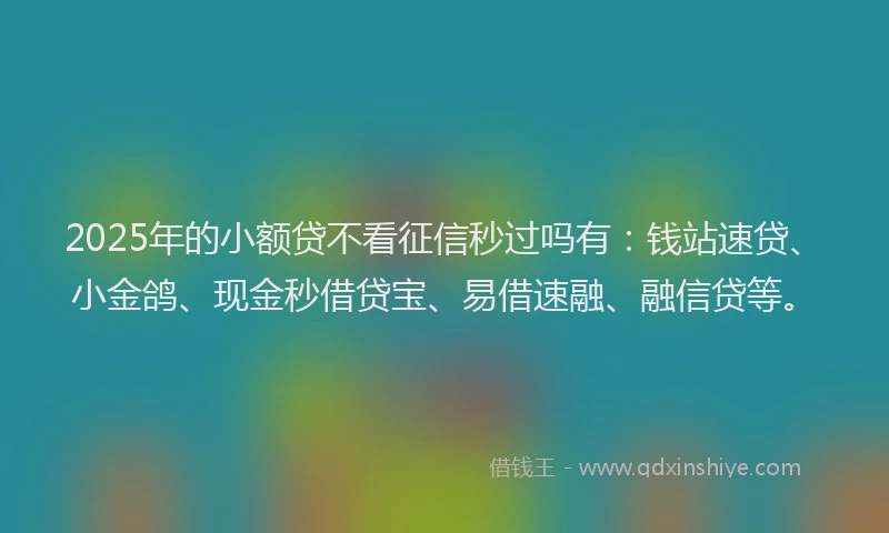 2025年的小额贷不看征信秒过吗有：钱站速贷、小金鸽、现金秒借贷宝、易借速融、融信贷等。