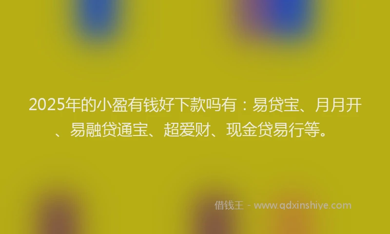 2025年的小盈有钱好下款吗有：易贷宝、月月开、易融贷通宝、超爱财、现金贷易行等。