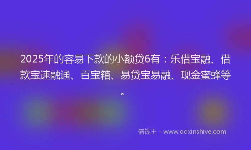 2025年的容易下款的小额贷6有：乐借宝融、借款宝速融通、百宝箱、易贷宝易融、现金蜜蜂等。