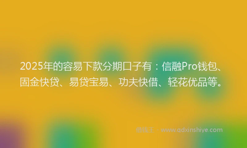 2025年的容易下款分期口子有：信融Pro钱包、固金快贷、易贷宝易、功夫快借、轻花优品等。
