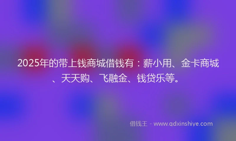 2025年的带上钱商城借钱有：薪小用、金卡商城、天天购、飞融金、钱贷乐等。