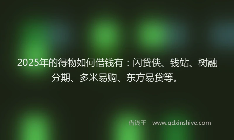 2025年的得物如何借钱有：闪贷侠、钱站、树融分期、多米易购、东方易贷等。