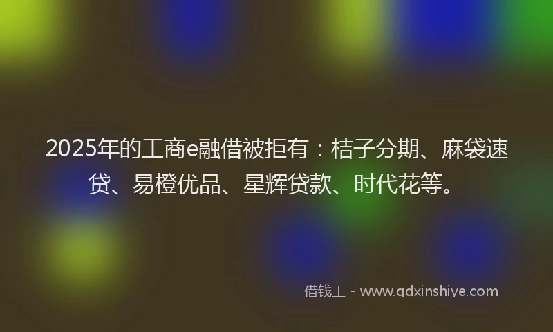 2025年的工商e融借被拒有：桔子分期、麻袋速贷、易橙优品、星辉贷款、时代花等。