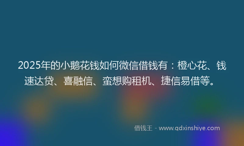 2025年的小鹅花钱如何微信借钱有：橙心花、钱速达贷、喜融信、蛮想购租机、捷信易借等。