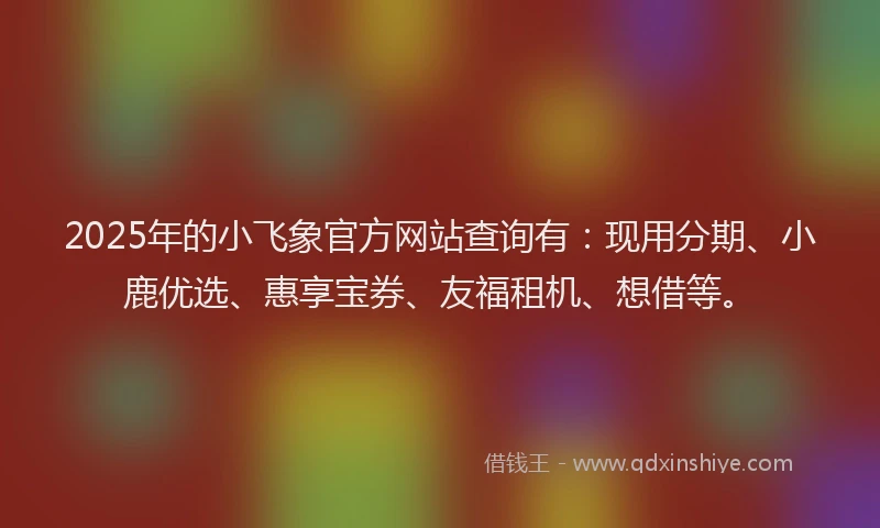 2025年的小飞象官方网站查询有：现用分期、小鹿优选、惠享宝券、友福租机、想借等。