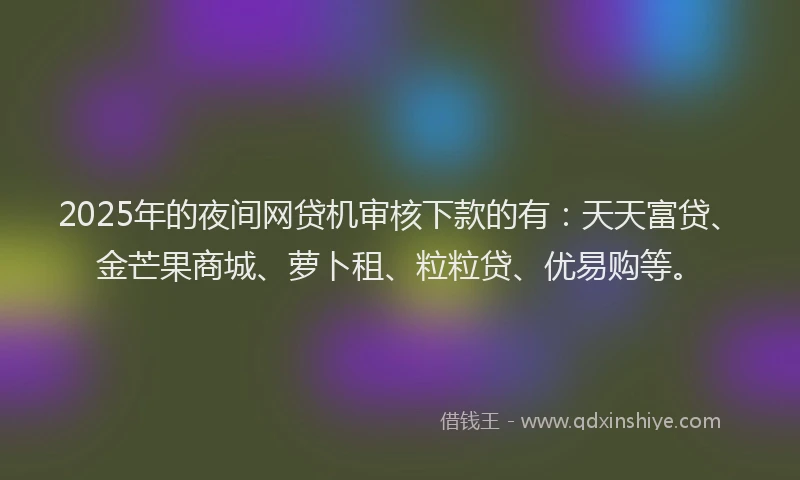 2025年的夜间网贷机审核下款的有：天天富贷、金芒果商城、萝卜租、粒粒贷、优易购等。