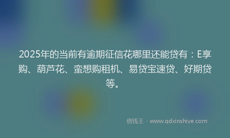2025年的当前有逾期征信花哪里还能贷有：E享购、葫芦花、蛮想购租机、易贷宝速贷、好期贷等。