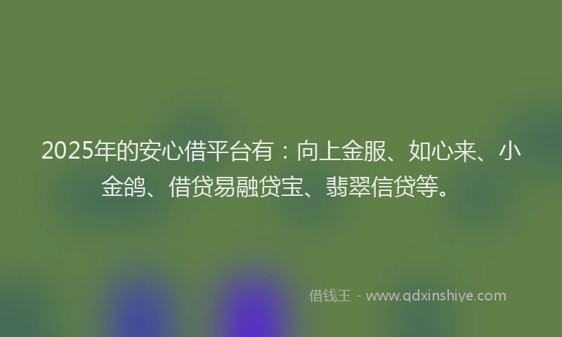 2025年的安心借平台有：向上金服、如心来、小金鸽、借贷易融贷宝、翡翠信贷等。