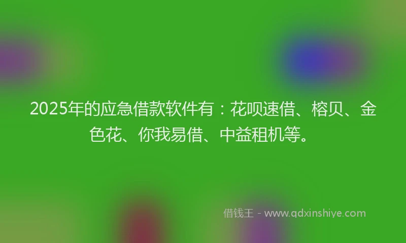 2025年的应急借款软件有：花呗速借、榕贝、金色花、你我易借、中益租机等。