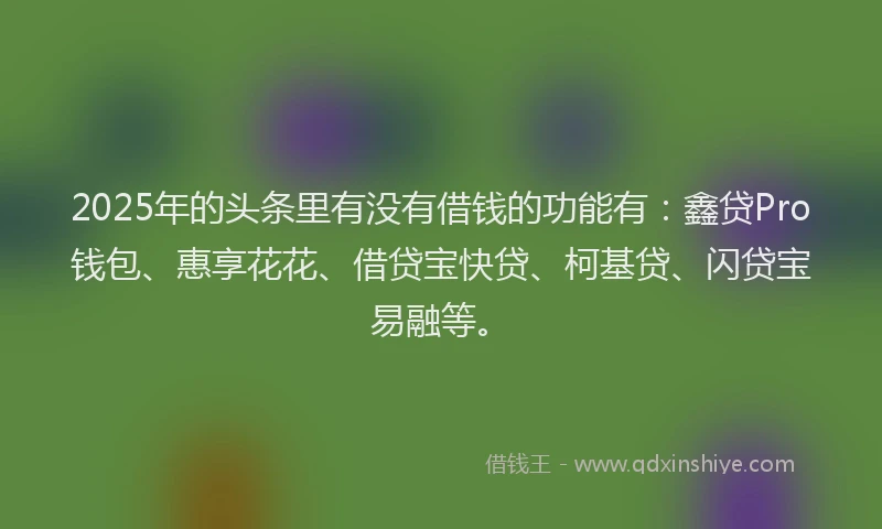 2025年的头条里有没有借钱的功能有：鑫贷Pro钱包、惠享花花、借贷宝快贷、柯基贷、闪贷宝易融等。