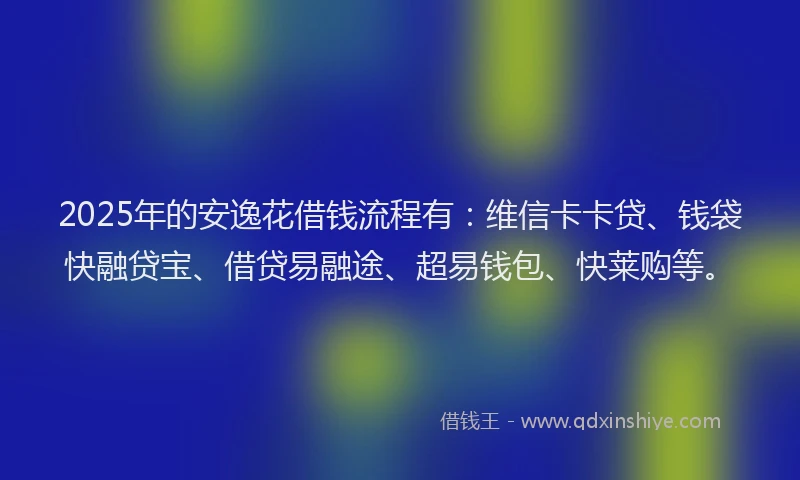 2025年的安逸花借钱流程有：维信卡卡贷、钱袋快融贷宝、借贷易融途、超易钱包、快莱购等。