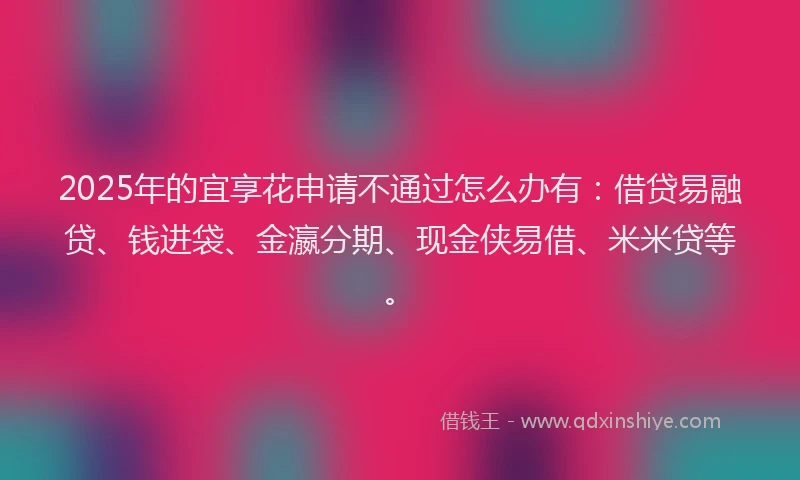 2025年的宜享花申请不通过怎么办有：借贷易融贷、钱进袋、金瀛分期、现金侠易借、米米贷等。