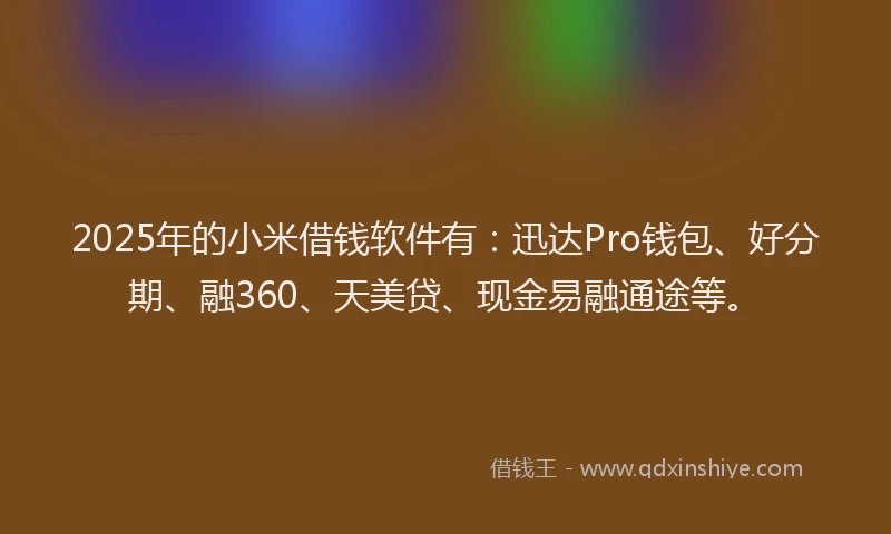 2025年的小米借钱软件有：迅达Pro钱包、好分期、融360、天美贷、现金易融通途等。