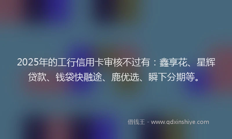 2025年的工行信用卡审核不过有：鑫享花、星辉贷款、钱袋快融途、鹿优选、瞬下分期等。