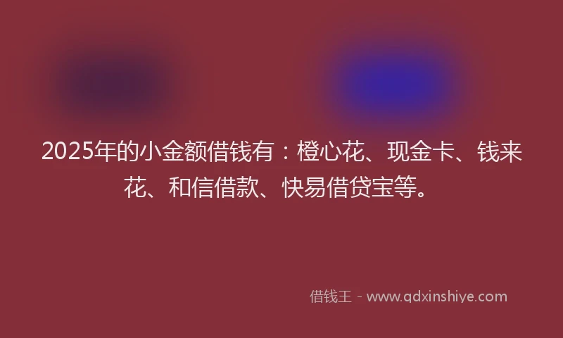 2025年的小金额借钱有：橙心花、现金卡、钱来花、和信借款、快易借贷宝等。
